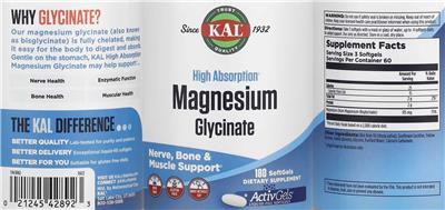 Photo of the KAL High Absorption Magnesium Glycinate label