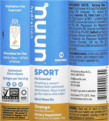 Photo of the Nuun Sport Orange label