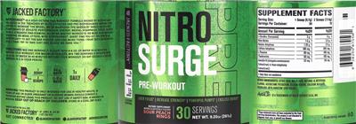 Photo of the Jacked Factory NitroSurge Pre-Workout Sour Peach Rings label