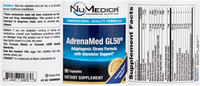 Photo of the NuMedica AdrenaMed GL50 label