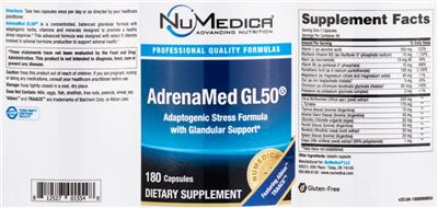 Photo of the NuMedica AdrenaMed GL50 label