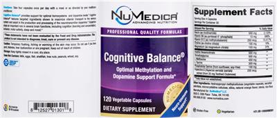 Photo of the NuMedica Cognitive Balance label