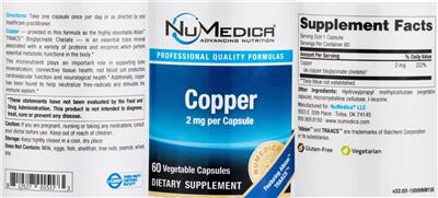 Photo of the NuMedica Copper 2 mg label