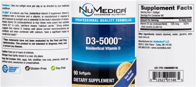 Photo of the NuMedica D3-5000 label