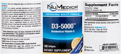 Photo of the NuMedica D3-5000 label