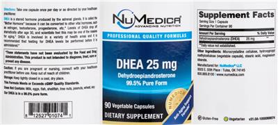 Photo of the NuMedica DHEA 25 mg label