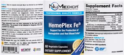 Photo of the NuMedica HemePlex Fe label
