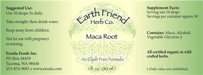 Photo of the Earth Friend Herb Co. Maca Root label