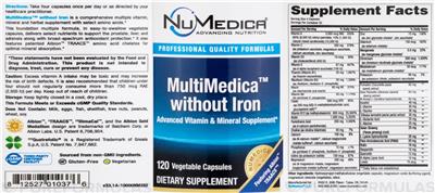 Photo of the NuMedica MultiMedica without Iron label