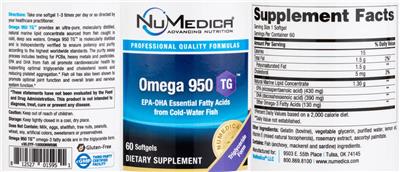 Photo of the NuMedica Omega 950 TG label