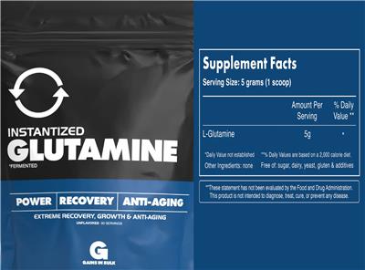 Photo of the Gains In Bulk Instantized Glutamine Unflavored label