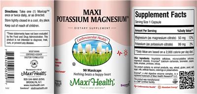 Photo of the Maxi Health Maxi Potassium Magnesium label