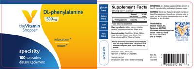 Photo of the The Vitamin Shoppe DL-Phenylalanine 500 mg label