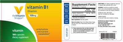 Photo of the The Vitamin Shoppe Vitamin B1 100 mg label