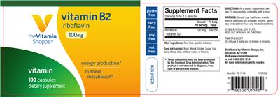 Photo of the The Vitamin Shoppe Vitamin B2 100 mg label