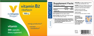 Photo of the The Vitamin Shoppe Vitamin B2 100 mg label