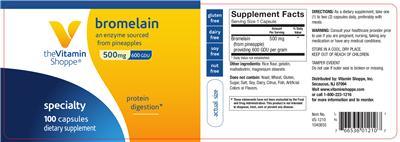 Photo of the The Vitamin Shoppe Bromelain 500 mg label