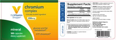 Photo of the The Vitamin Shoppe Chromium Complex 200 mcg label