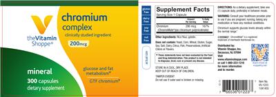 Photo of the The Vitamin Shoppe Chromium Complex 200 mcg label
