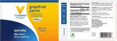Photo of the The Vitamin Shoppe Grapefruit Pectin 1000 mg label