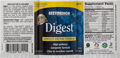 Photo of the Enzymedica Digest label