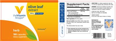 Photo of the The Vitamin Shoppe Olive Leaf Extract 500 mg label