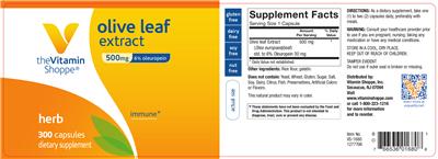 Photo of the The Vitamin Shoppe Olive Leaf Extract 500 mg label