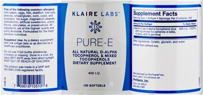 Photo of the Klaire Labs Pure-E label