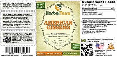 Photo of the Herbal Terra American Ginseng Sugar Free label