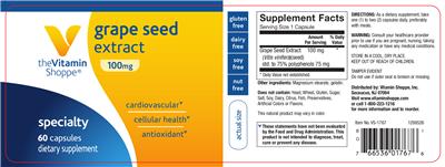 Photo of the The Vitamin Shoppe Grape Seed Extract 100 mg label