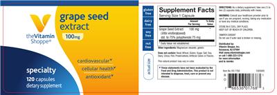 Photo of the The Vitamin Shoppe Grape Seed Extract 100 mg label
