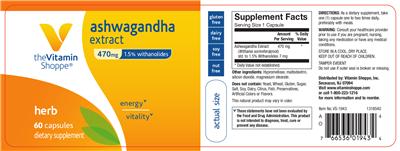Photo of the The Vitamin Shoppe Ashwagandha Extract 470 mg label
