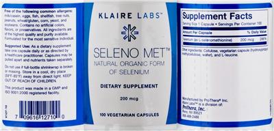Photo of the Klaire Labs Seleno Met label
