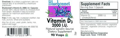 Photo of the Bluebonnet Vitamin D3 2000 IU label