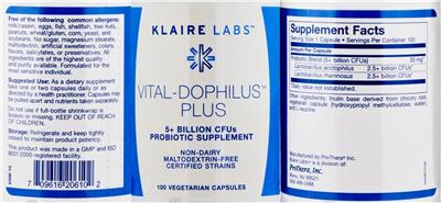 Photo of the Klaire Labs Vital-Dophilus Plus label
