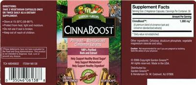 Photo of the Garden Greens CinnaBoost label