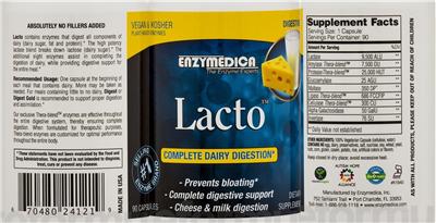 Photo of the Enzymedica Lacto label
