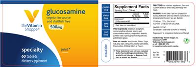 Photo of the The Vitamin Shoppe Glucosamine 500 mg label