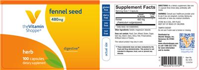Photo of the The Vitamin Shoppe Fennel Seed 480 mg label