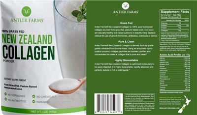 Photo of the Antler Farms New Zealand Collagen Powder label