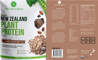 Photo of the Antler Farms New Zealand Plant Protein Powder Chocolate label