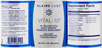 Photo of the Klaire Labs Vital-10 label
