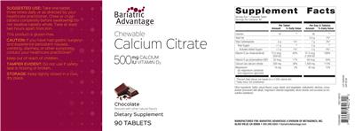 Photo of the Bariatric Advantage Chewable Calcium Citrate 500 mg Calcium 500 IU Vitamin D3 Chocolate label