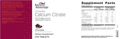 Photo of the Bariatric Advantage Chewable Calcium Citrate 500 mg Calcium 500 IU Vitamin D3 Chocolate label