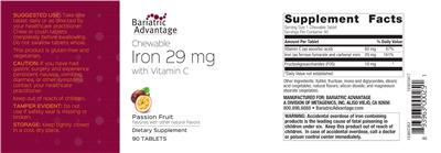 Photo of the Bariatric Advantage Chewable Iron 29 with Vitamin C Passion Fruit label