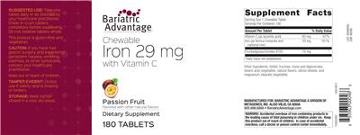 Photo of the Bariatric Advantage Chewable Iron 29 with Vitamin C Passion Fruit label