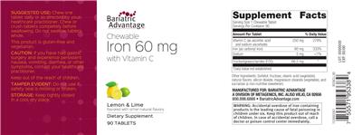 Photo of the Bariatric Advantage Chewable Iron 60 mg with Vitamin C Lemon & Lime label