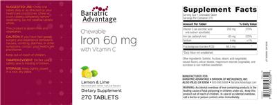 Photo of the Bariatric Advantage Chewable Iron 60 mg with Vitamin C Lemon & Lime label