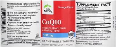 Photo of the Terry Naturally CoQ10 100 mg Orange Flavor label