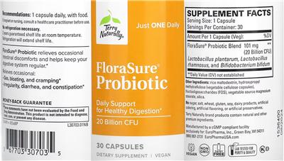 Label of FloraSure Probiotic 20 Billion CFU
